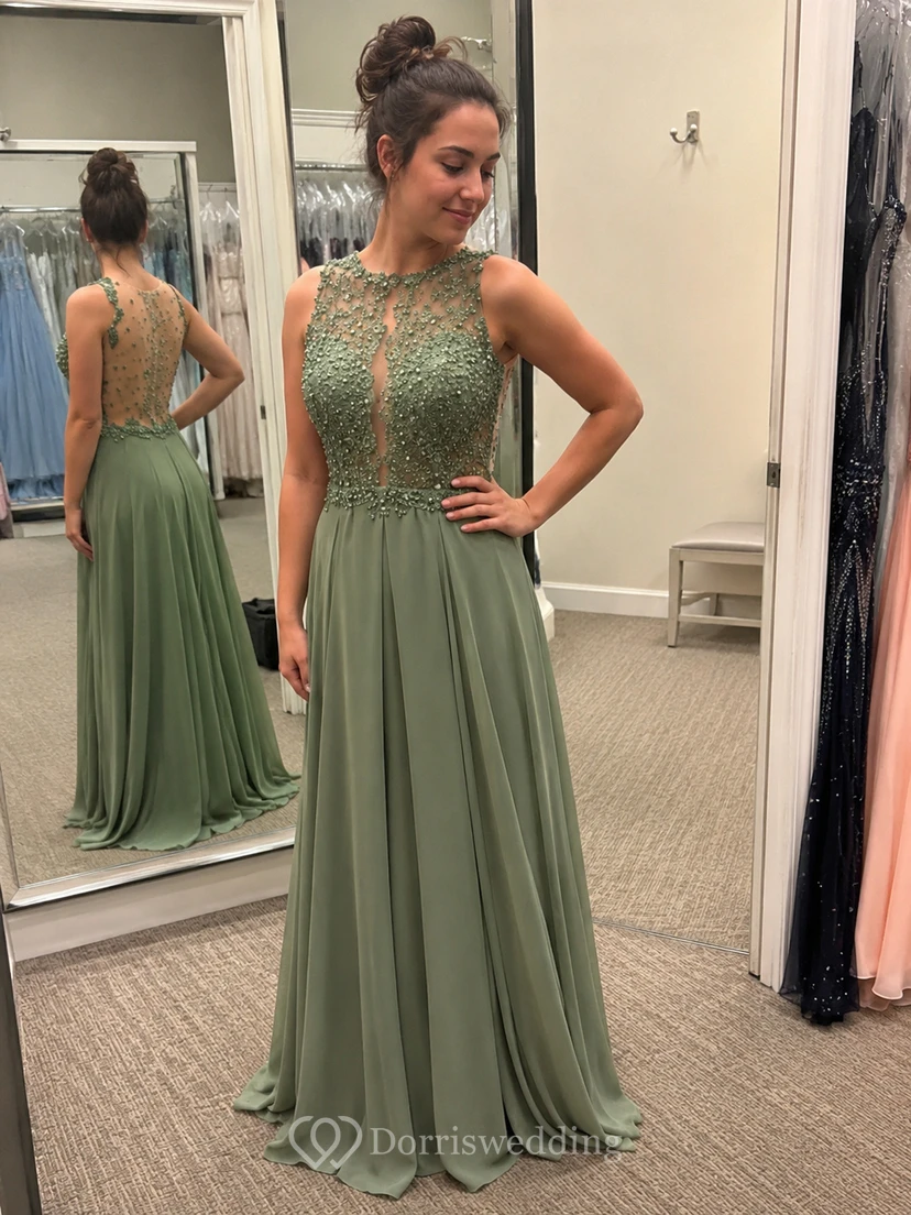 Elegant Beadings Lace Appliques Evening Dress A-line Floor-length view 8