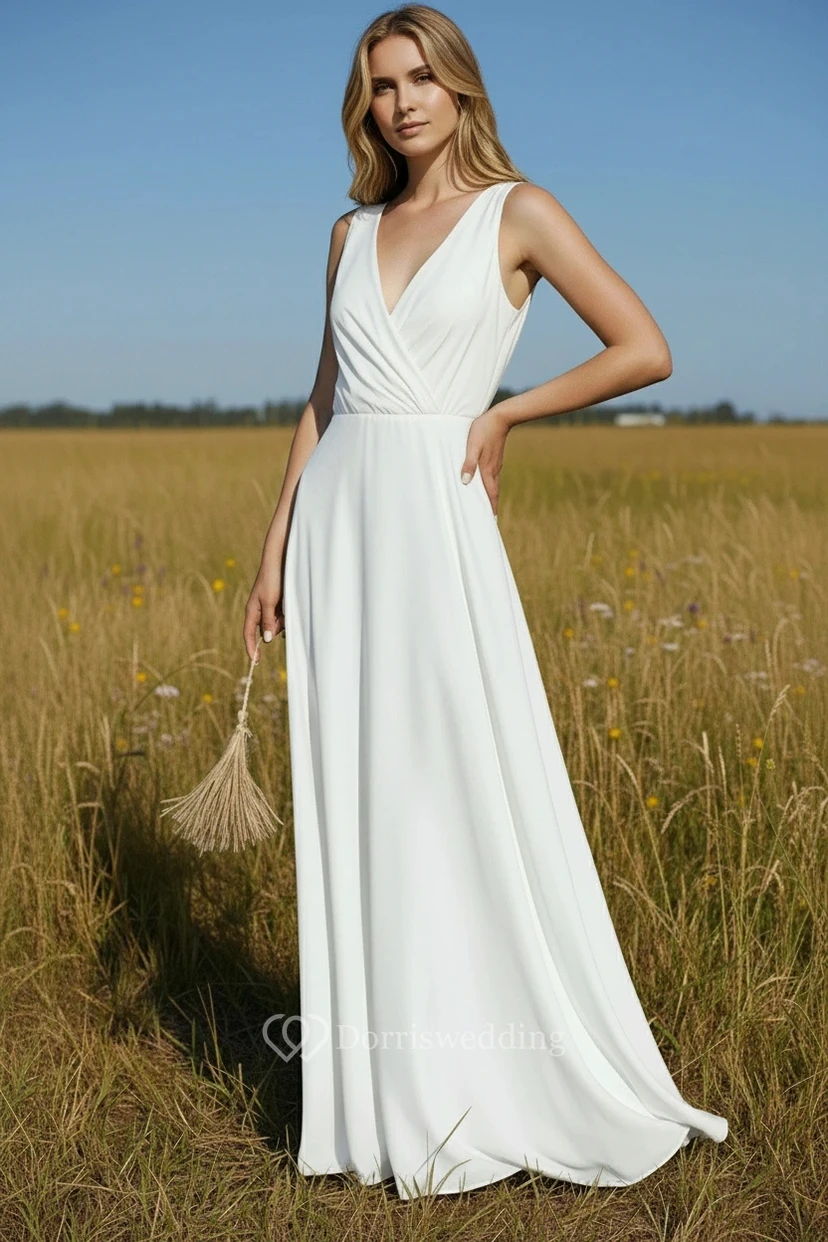 Chiffon Simple Country Lace Sheath Wedding Dress view 2