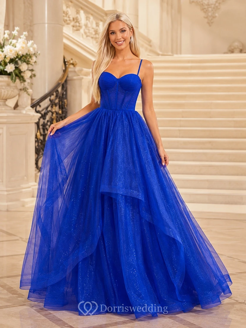 Royal Blue Tulle Sweetheart Sleeveless Ball Gown Floor-Length Formal Dress
