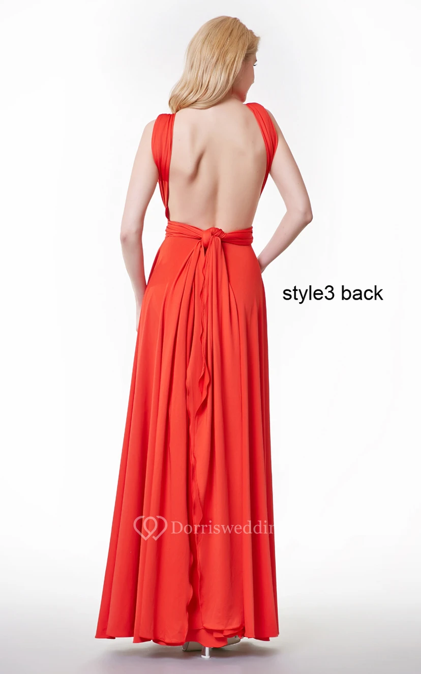 Deep V Neck Ruched Long Jersey Dress With Changeable Criss Cross Straps view 6