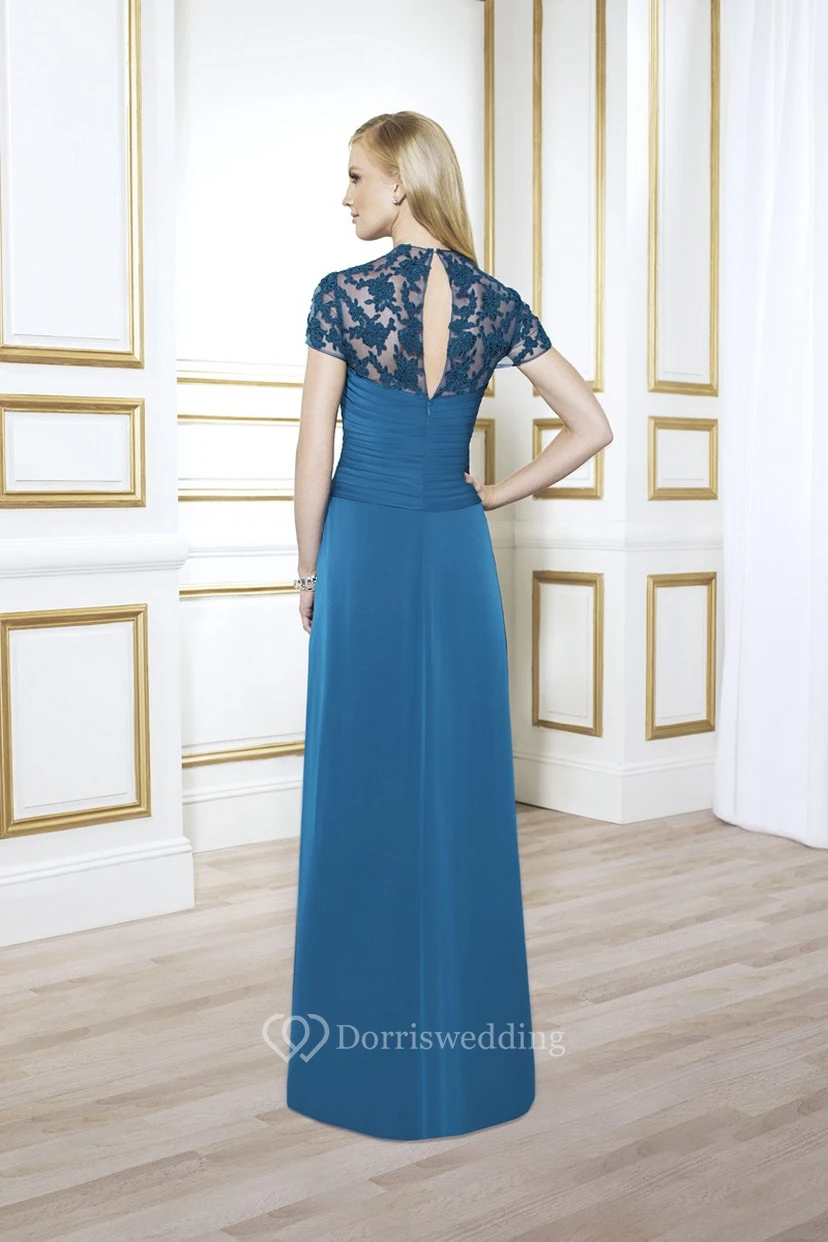 Sheath Short-Sleeve Sweetheart Criss-Cross Maxi Chiffon Formal Dress With Draping And Appliques view 2