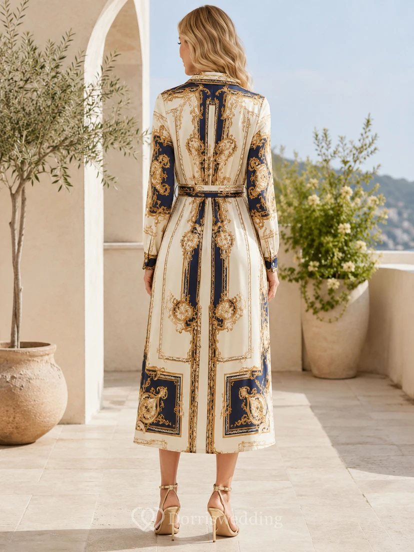 Baroque Satin Long Sleeve Belted Printed Shirt Occasion Dress view 2