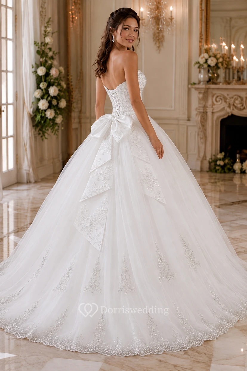Gorgeous Ball Gown Beadings Wedding Dress Court Train Bowknot view 3