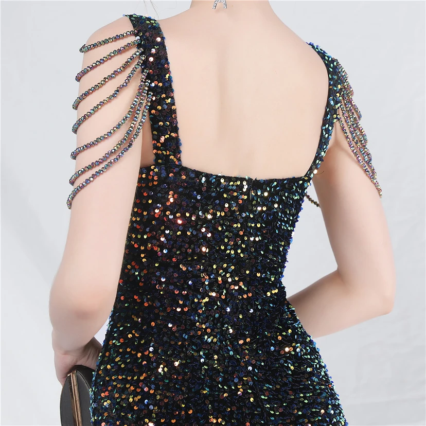 Craft Sequined Velvet Bottom Imitation Handmade Fantasy Sequin Evening Dress Daily Mini Dress view 28