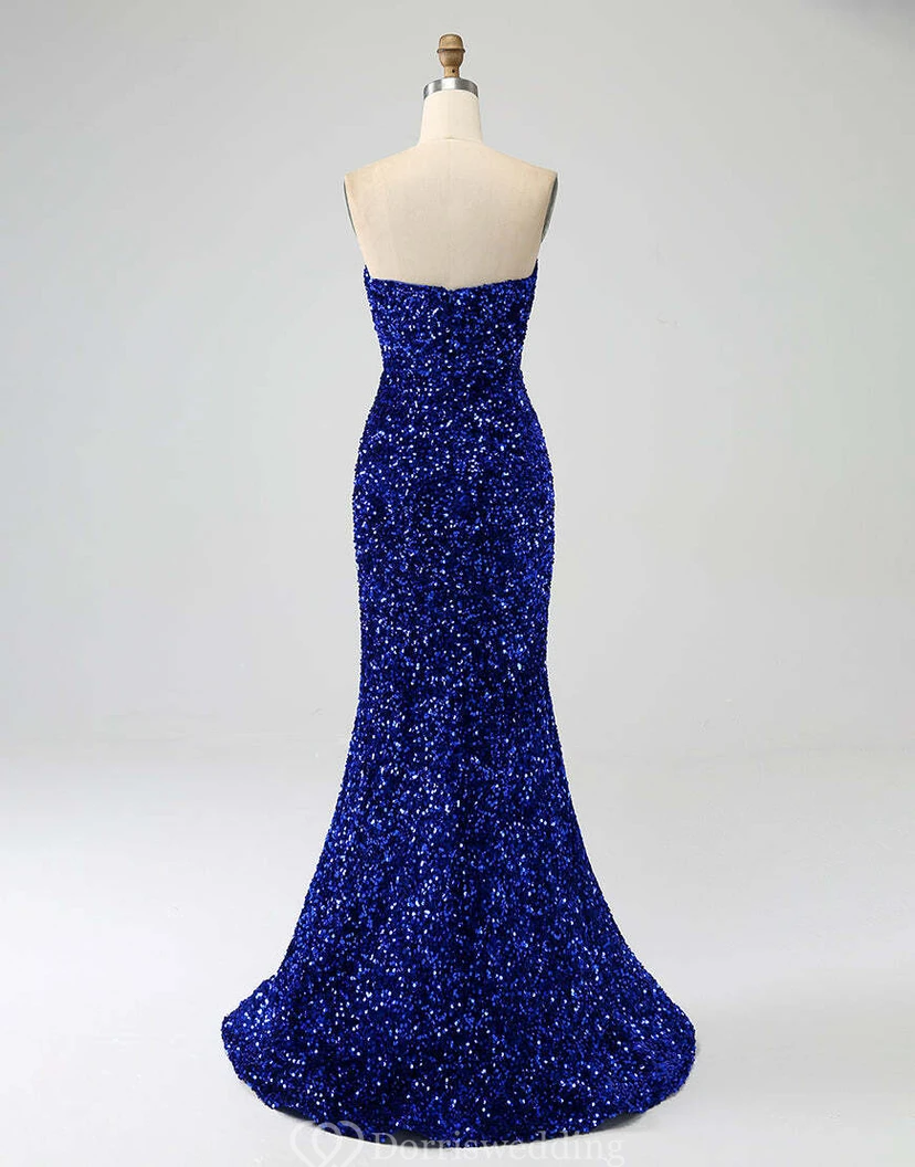 Robe bustier bleu roi à sequins et fente jusqu'à la cuisse view 5