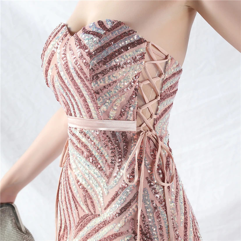 Vestido de noche con tirantes, top tipo tubo y lentejuelas apiladas encriptadas, con método de doble atado de cuerda. view 38