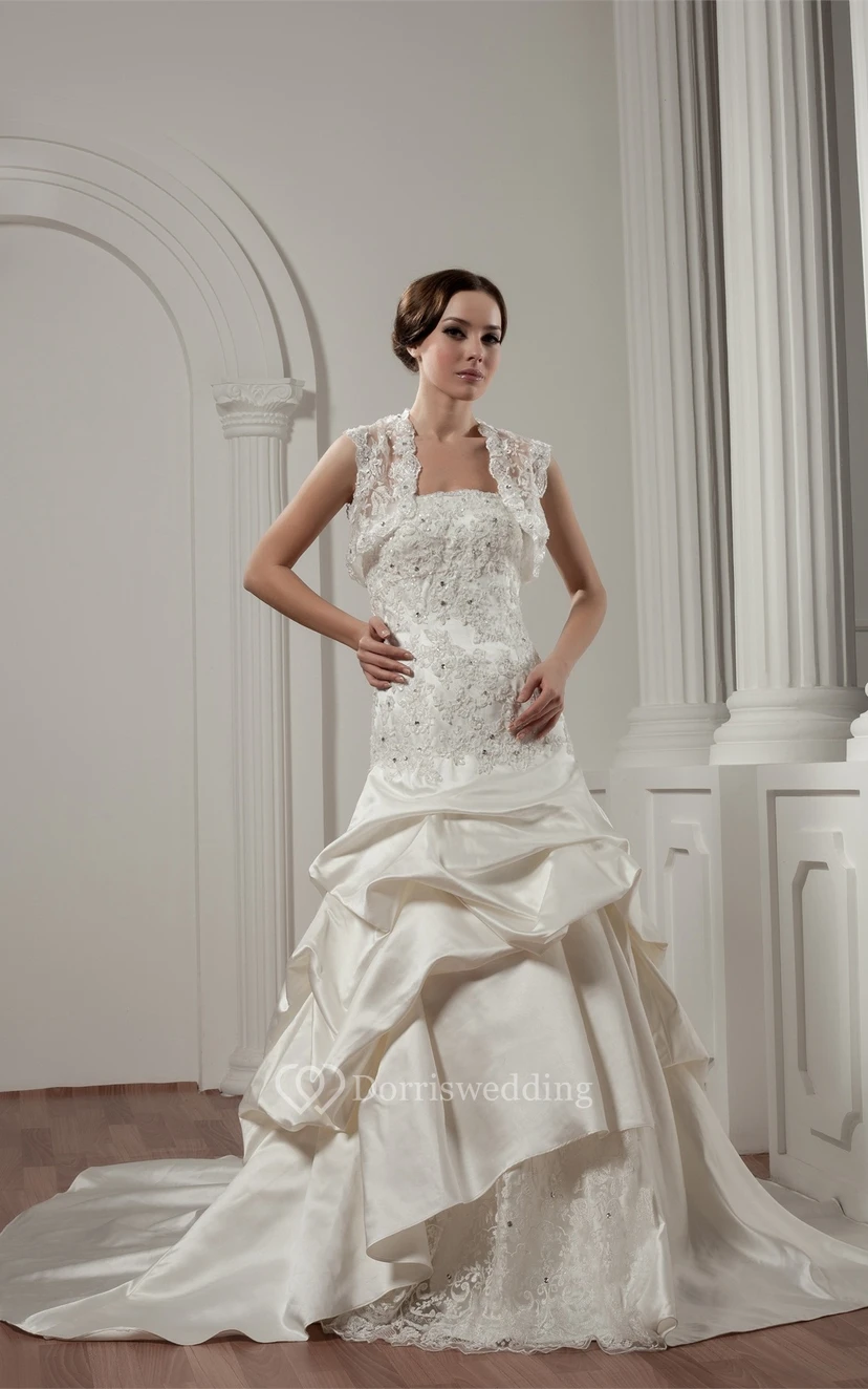 Long-Sleeve Lace Pick-Up Bolero and Dress With Beading view 3