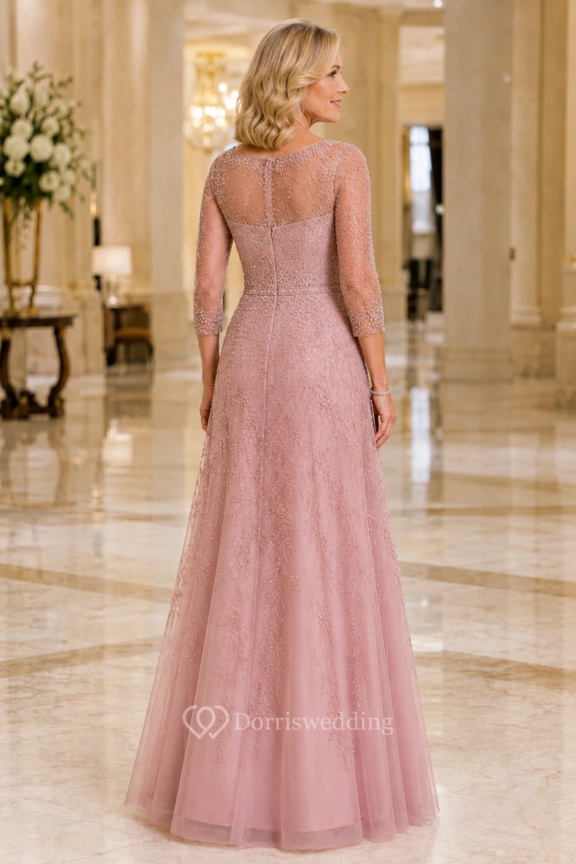 Mutterkleid in A-Linie mit rosafarbenem Spitzenoberteil und langen Ärmeln view 2