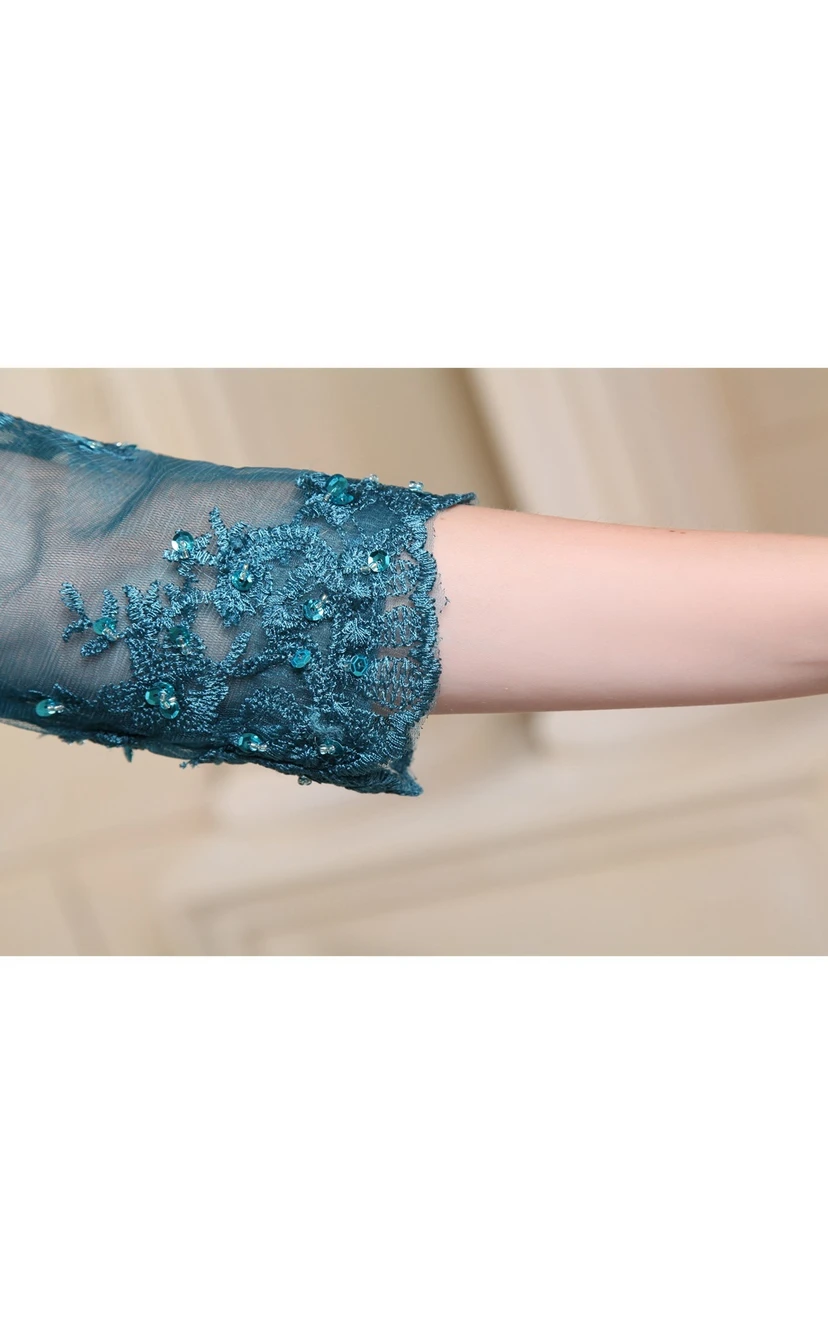 Maxikleid mit V-Ausschnitt, Empire-Ärmeln, Illusionsärmeln und Applikationen view 7