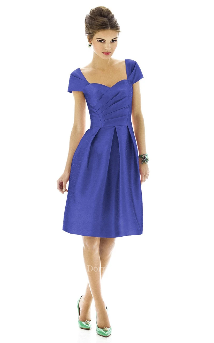 A-Line Chic Satin Short Dress With Short Sleeves view 2