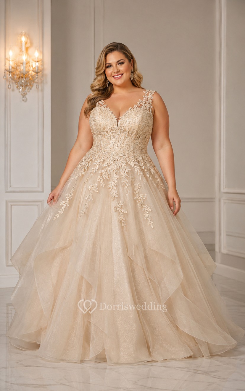 plus size champagne wedding dress MISSMAY Sequin Lace Formal Prom A-Champagne Explore more and embrace the luxury and warmth of our bridal collection. Oleg Cassini Plus Size Wedding