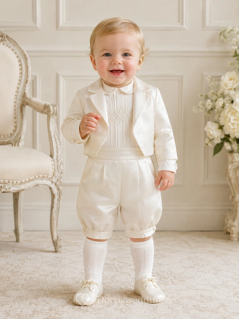 Ivory Jacket Pintuck Trouser Formal Baptism Christening Suit for Baby Boy