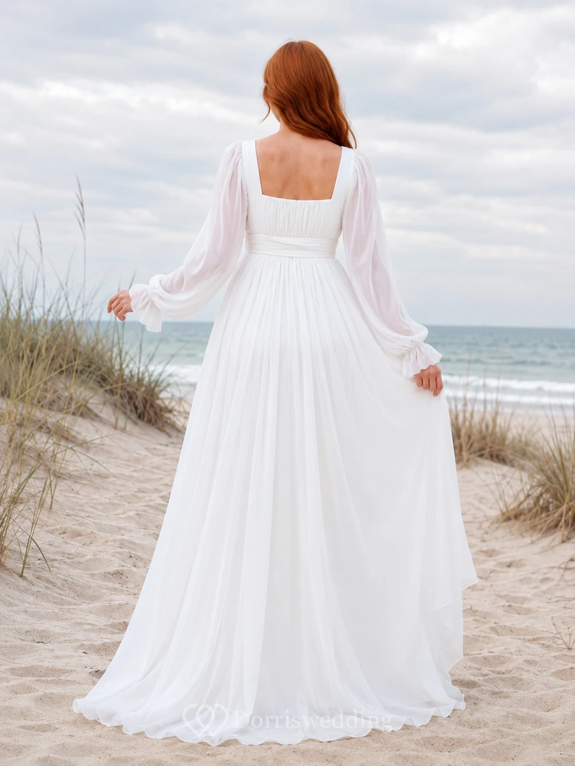 Long Sleeve Square Neck Chiffon Beach Maternity Gown view 2