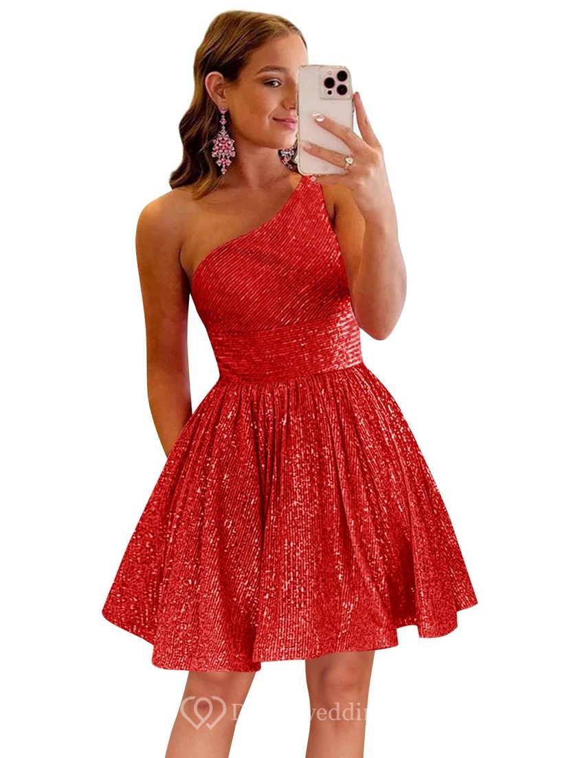 Burgunderfarbenes, einseitig schulterfreies Pailletten-Cocktailkleid view 24