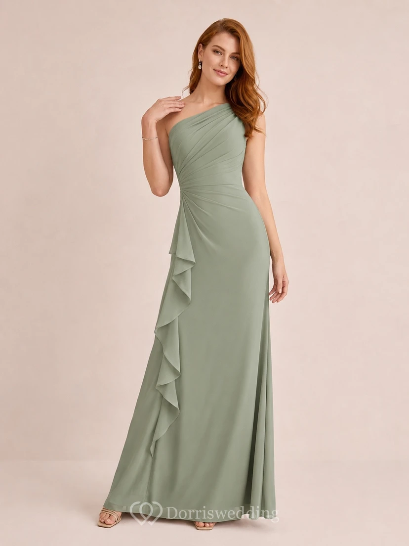 Vestido formal largo hasta el suelo, moderno, asimétrico, de jersey, sin mangas y con un solo hombro, de la marca Sage.