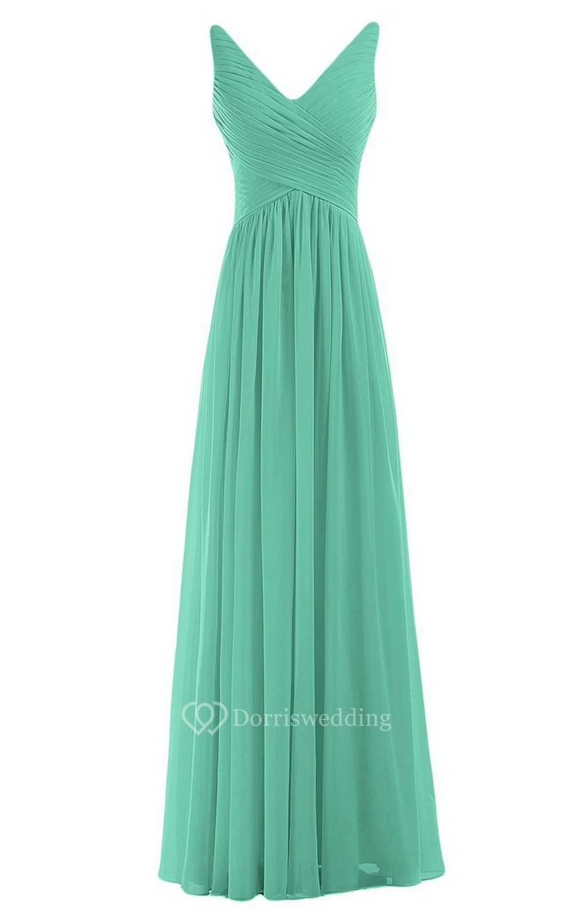 Sleeveless V-neck Chiffon Dress With Crisscross Ruching view 13
