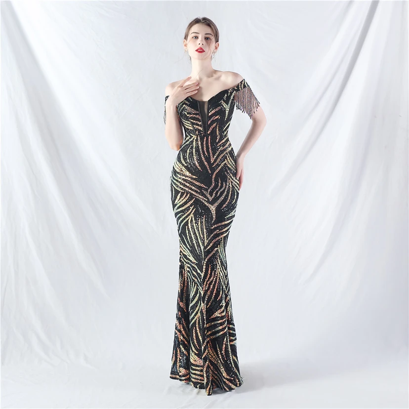 Palace Herringbone Waist Strap Heavy-Crafted Beaded High-End Evening Dress view 11