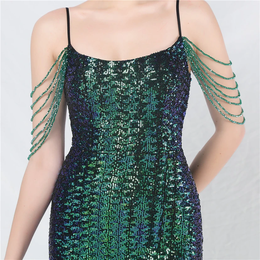 Robe de soirée longue à sequins et perles fantaisie view 45