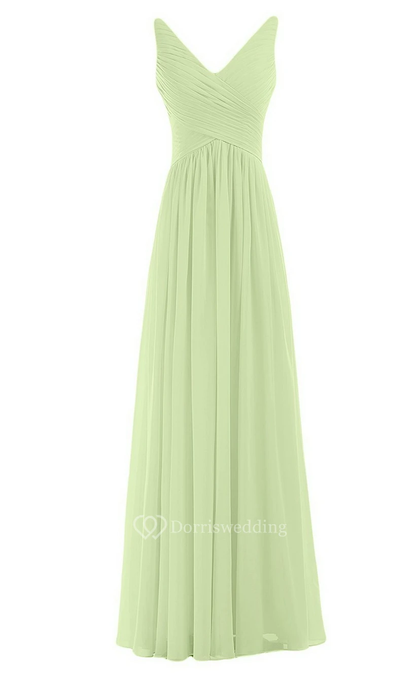 Sleeveless V-neck Chiffon Dress With Crisscross Ruching view 10