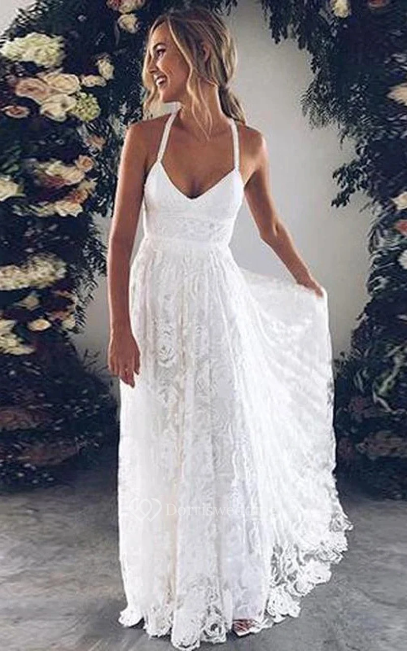 Robe de mariée sexy à bretelles spaghetti et fente sur le devant, sans manches et dentelle. view 9