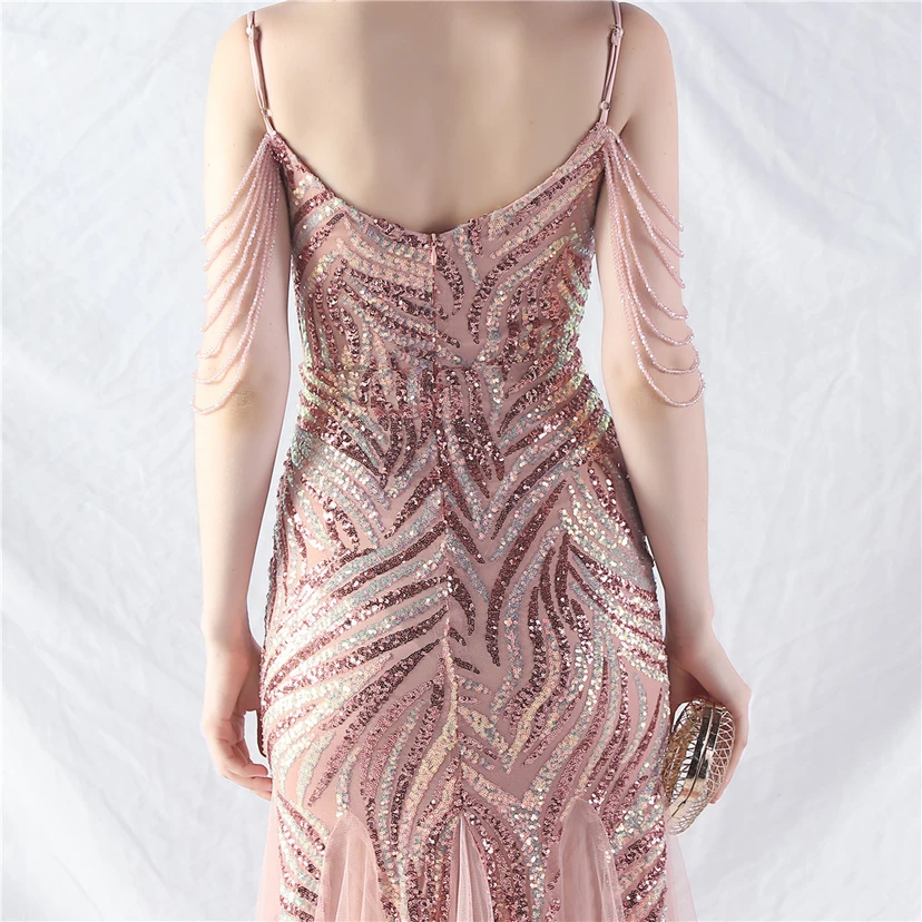 Layered Beads Spliced ​​Mesh High-End Evening Dress view 80