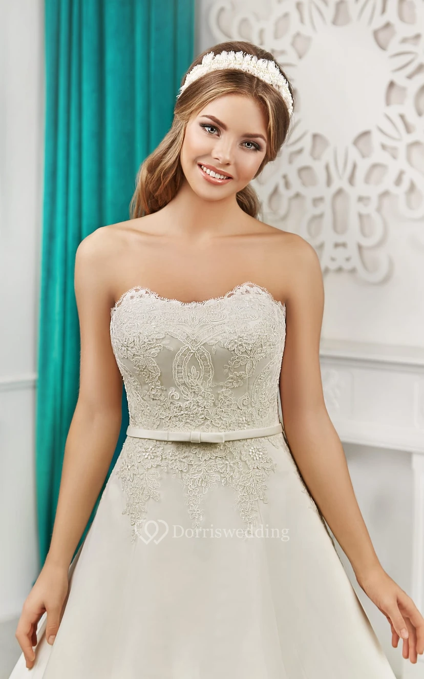 A-line Off-the-shoulder Half Sleeve Appliques Bow Dress view 5
