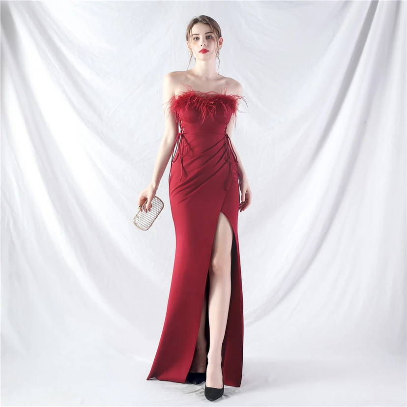 Double-Binding Waist-Shaped Ears Adjustable Satin Evening Dress view 33
