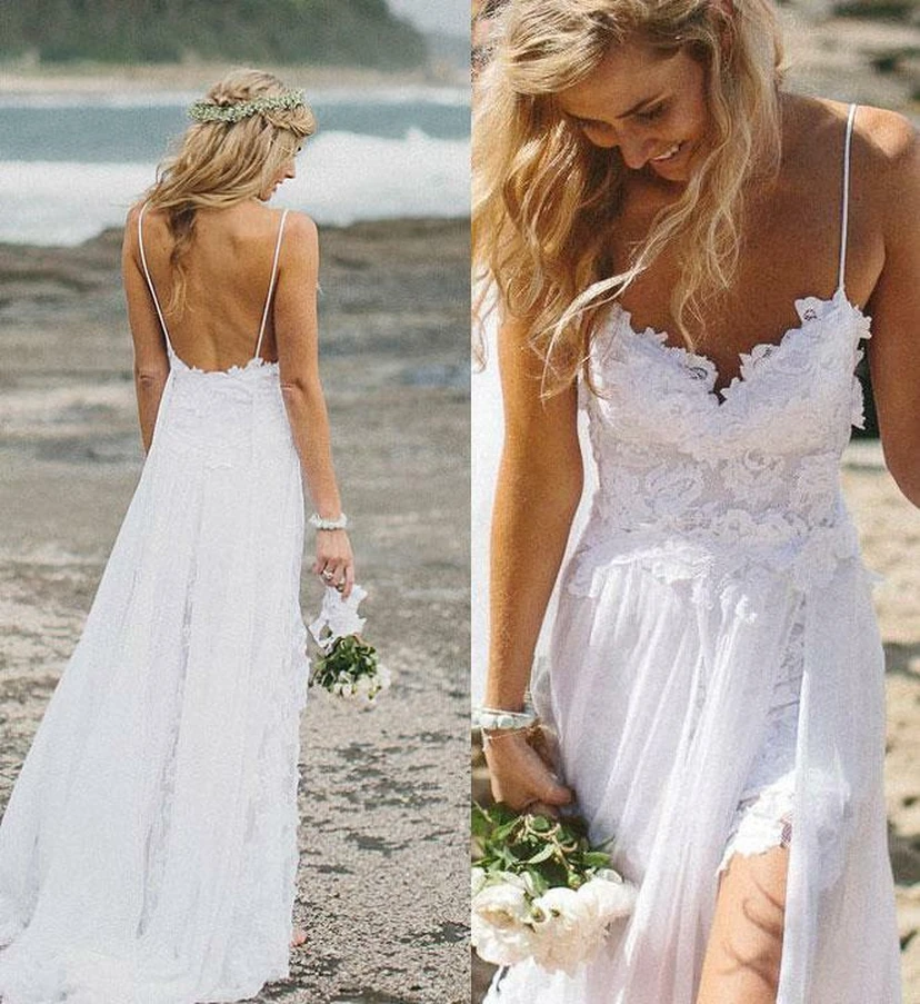 Vestido de novia bohemio playero | Vestido de novia hawaiano ligero blanco y vaporoso view 4