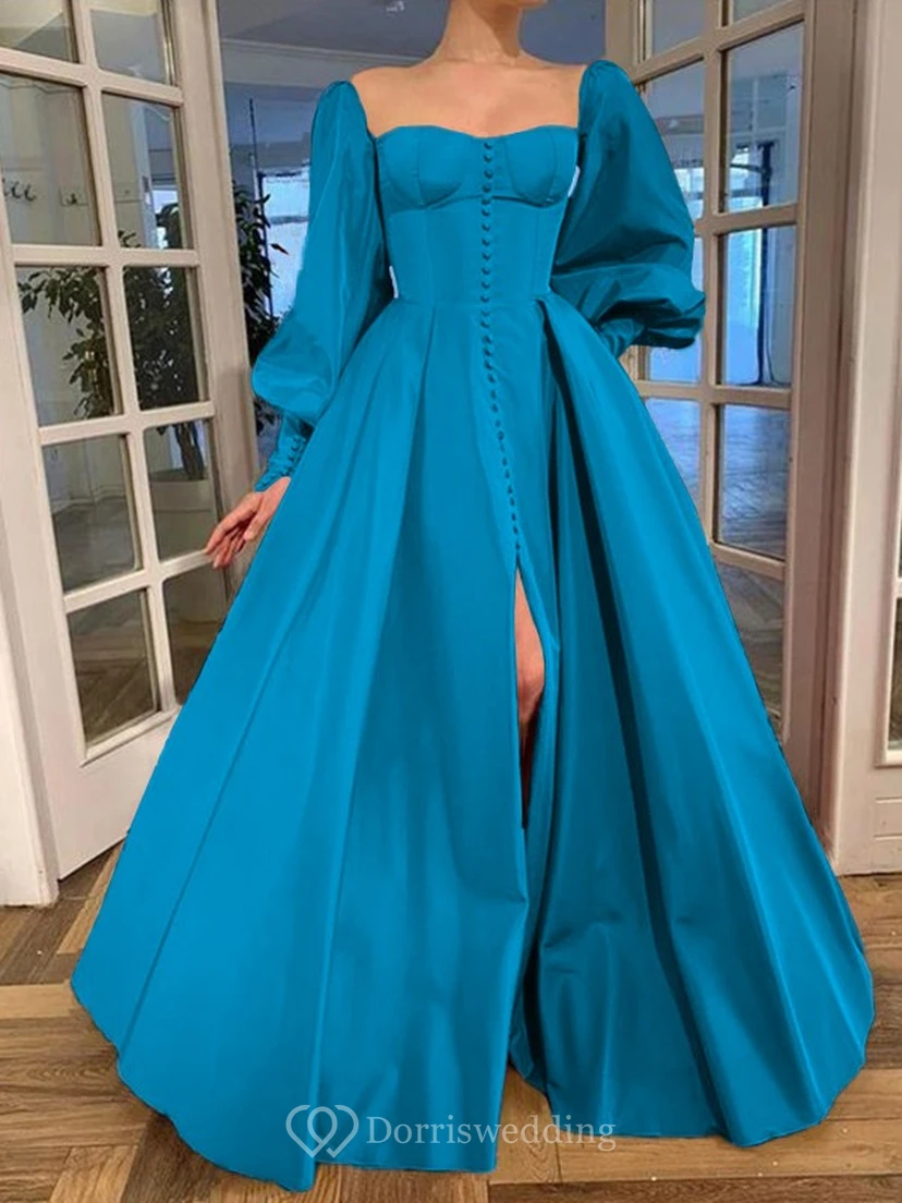 Elegantes Kleid im Vintage-Stil mit langen Puffärmeln, Empire-Stil und Schlitz vorne view 30