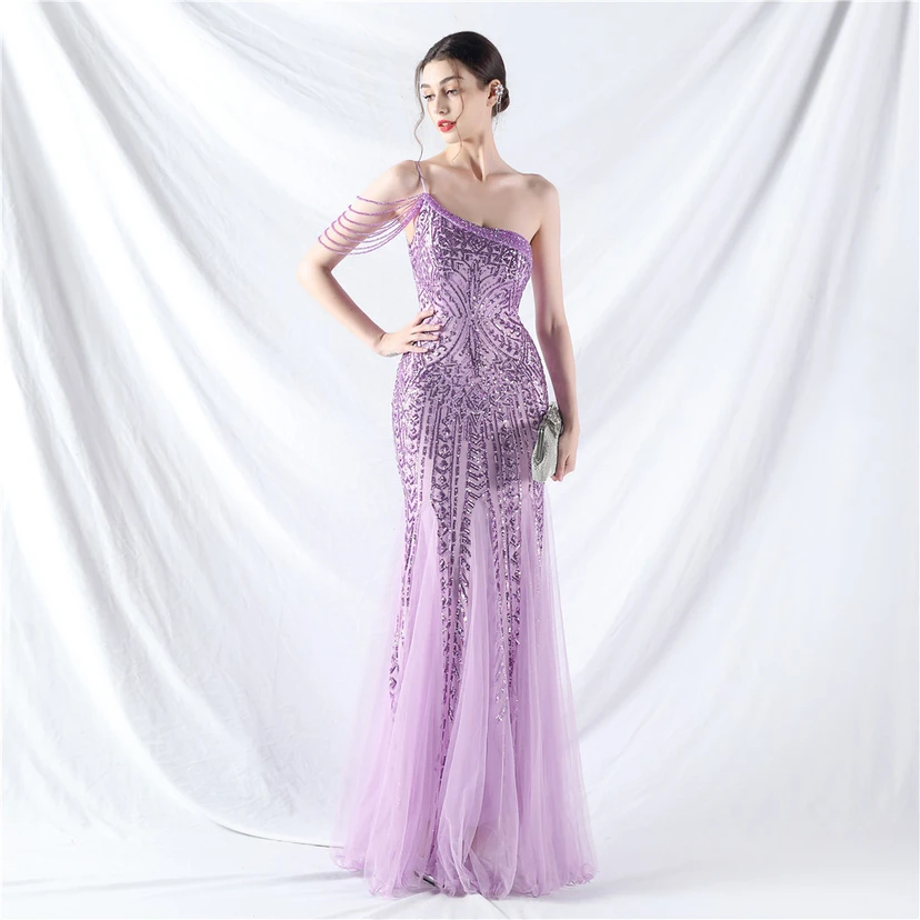 Robe de soirée haut de gamme ornée de perles de positionnement, de fleurs et de broderies en tulle. view 76