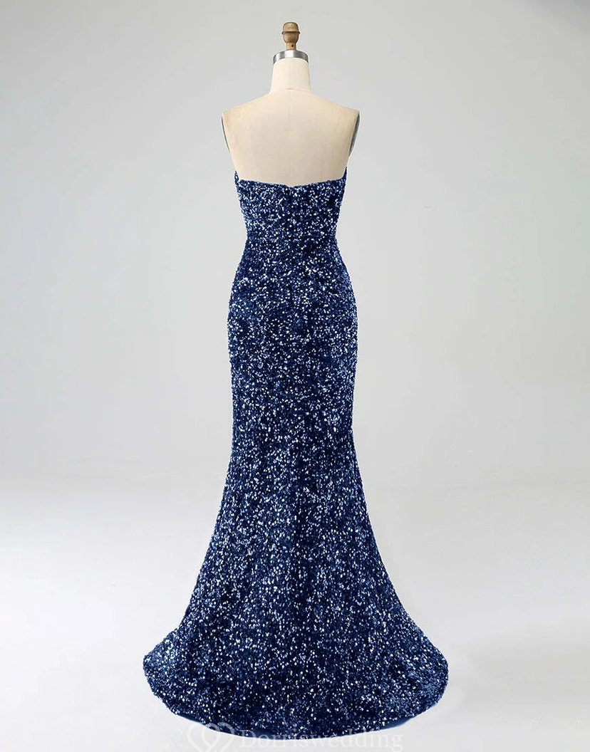 Robe bustier bleu roi à sequins et fente jusqu'à la cuisse view 26