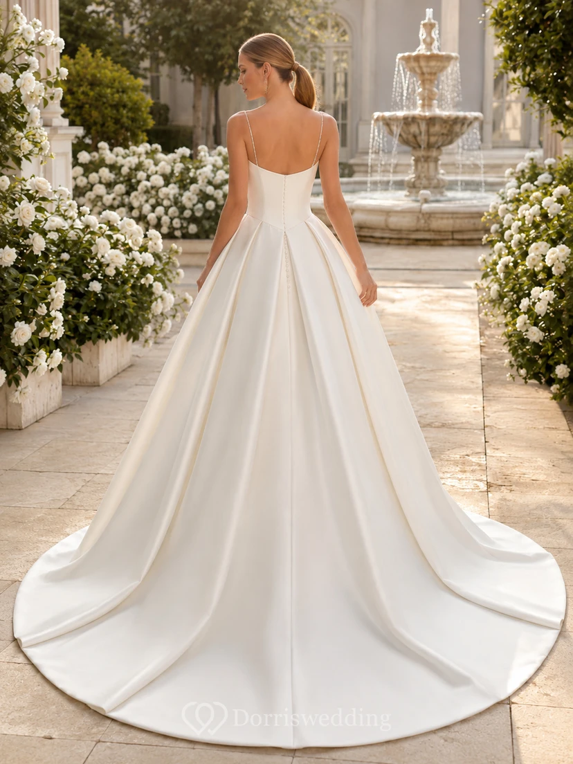 Classic Satin Strapless Ball Gown Chapel Train Natural Waist Wedding Dress view 2