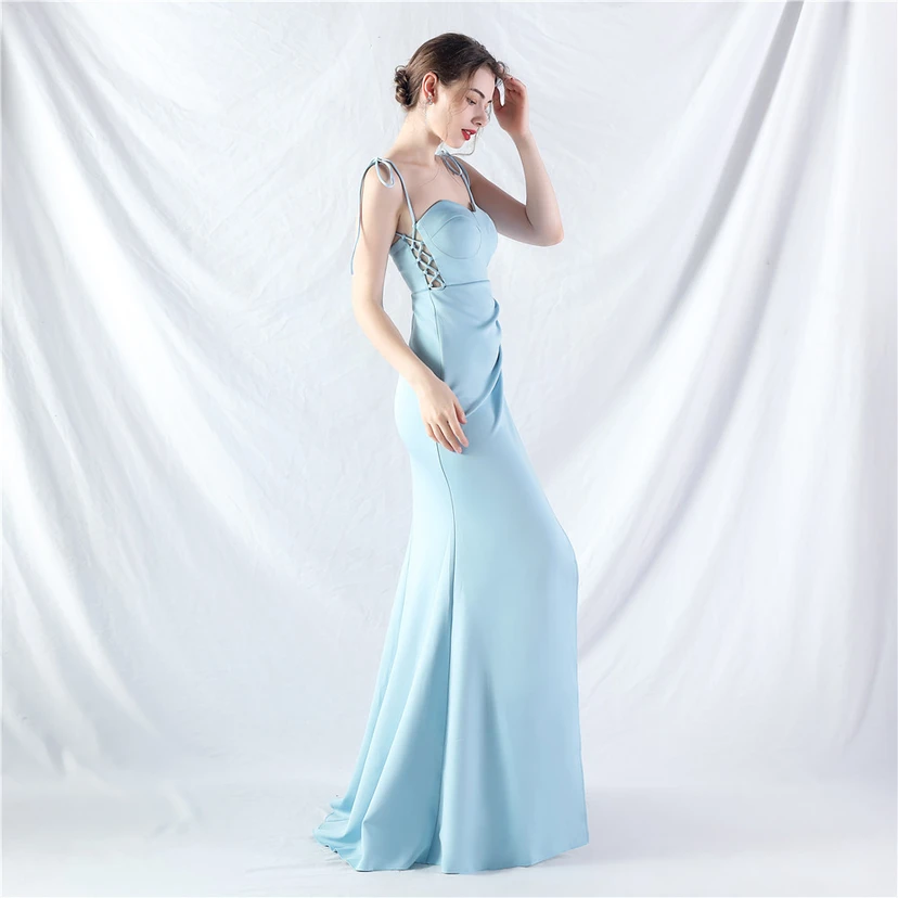 Vestido de noche de satén con cintura y orejas fijas, nueva tendencia, con dos métodos de atado de cuerda. view 44