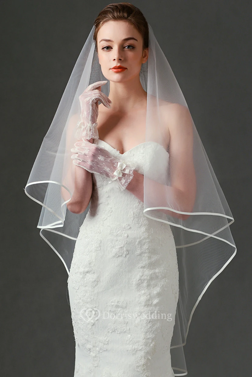 Simple Ethereal Two Layered Tulle Wedding Veil view 2