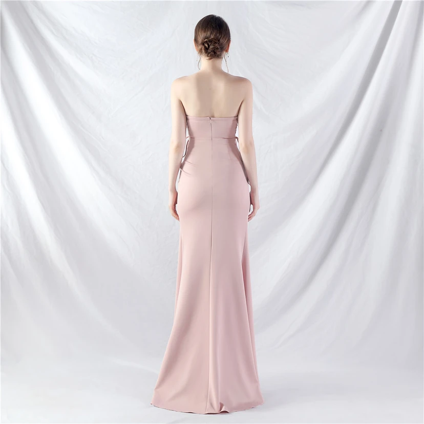Double-Binding Waist-Shaped Ears Adjustable Satin Evening Dress view 16