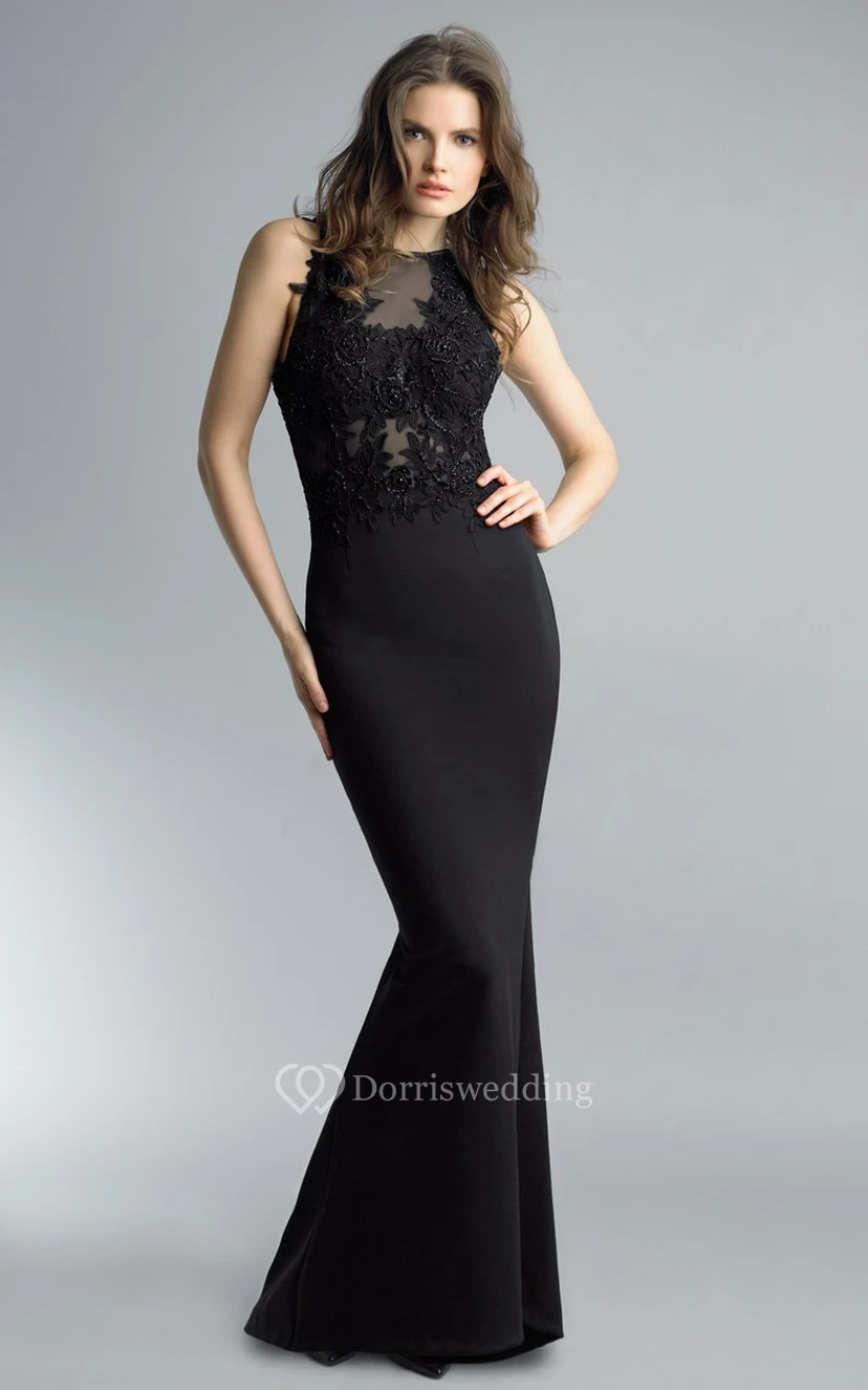 Mermaid Floor-length High Neck Sleeveless Satin Keyhole Dress