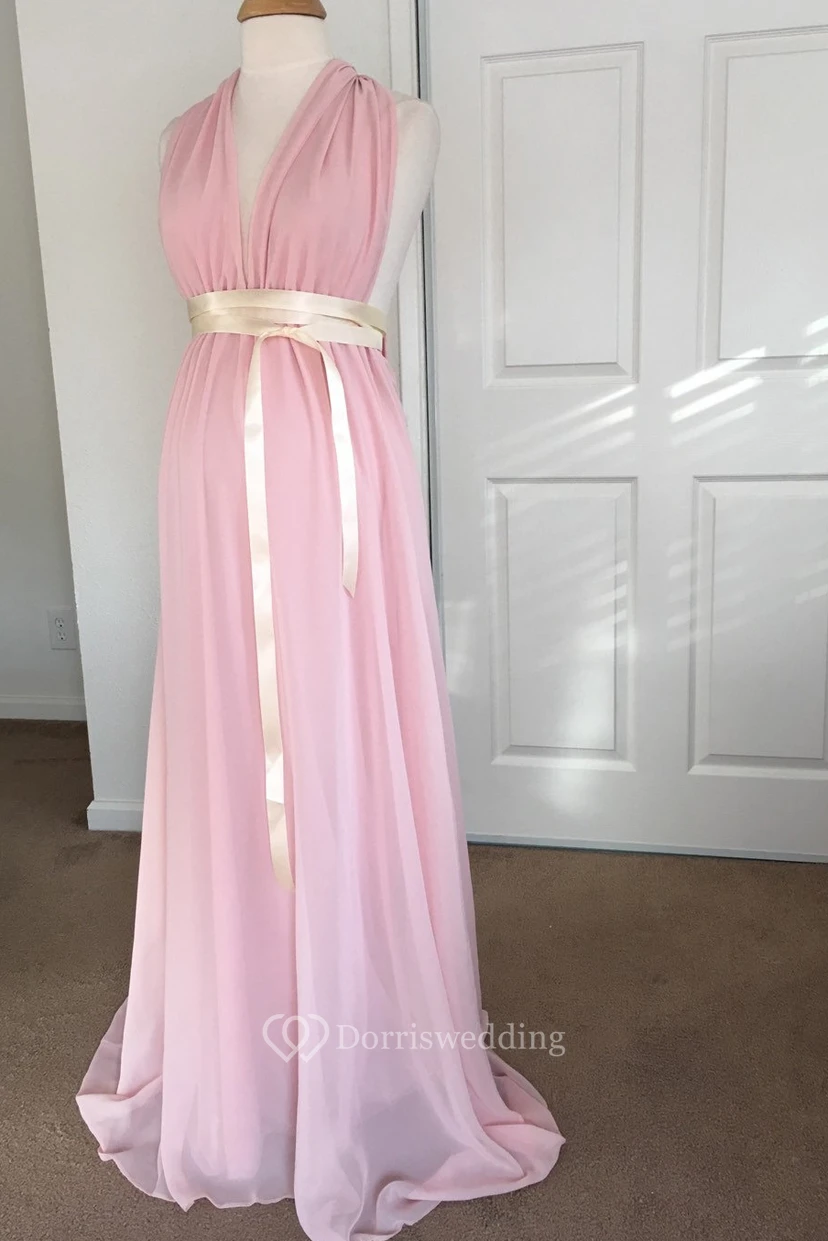 Chiffon A-line Sleeveless Plunging Neckline V-neck Dress view 2