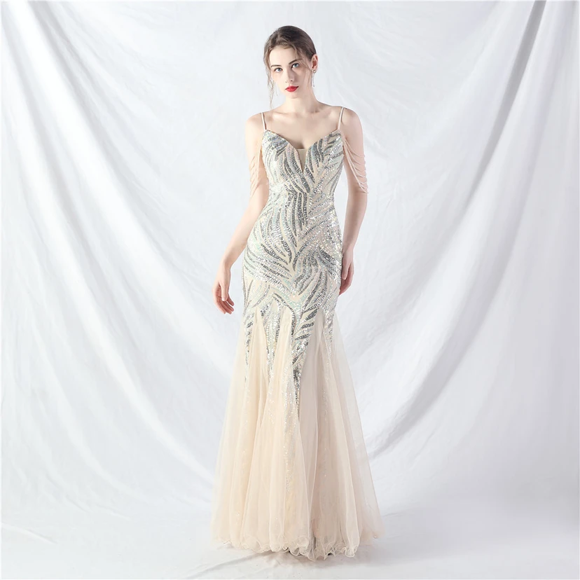 Layered Beads Spliced ​​Mesh High-End Evening Dress view 21