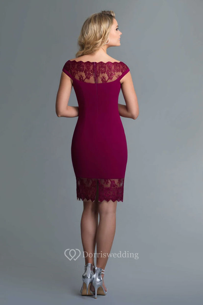 Pencil Knee-Length Bateau Short Sleeve Jersey Illusion Dress With Lace view 2