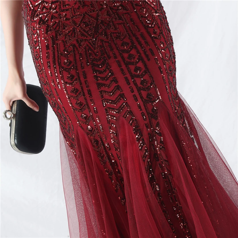 Crafted Beaded Positioning Flower Beads Splicing Mesh Gauze High-End Evening Dress view 59