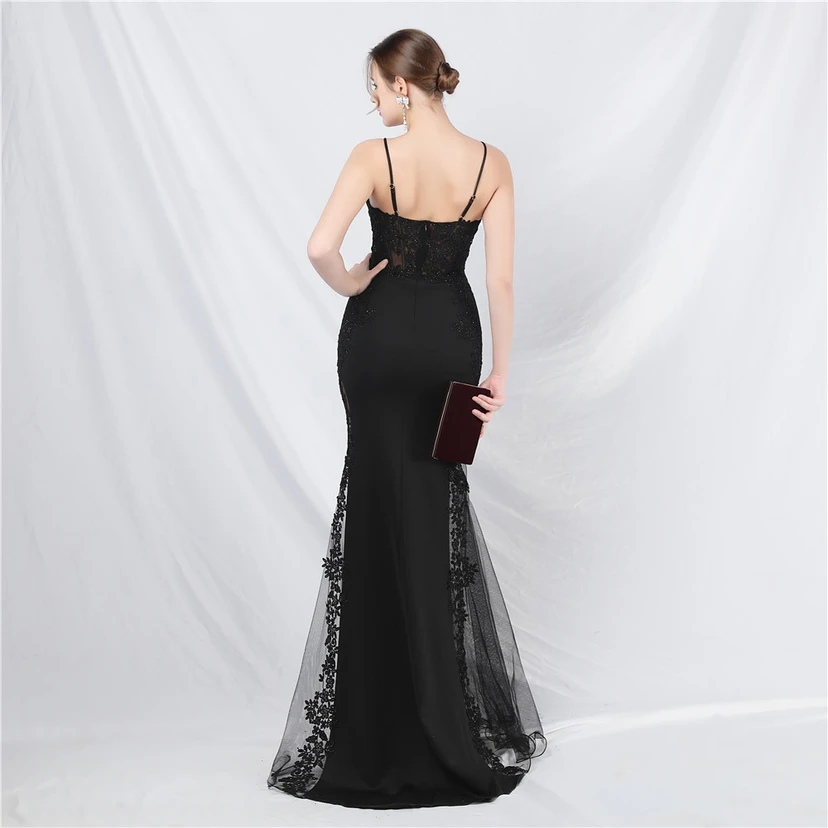 Spitzen-Abendkleid mit heißer Diamant- und Fischgrätenmuster-Weste, tiefem Taillenausschnitt, schulterfreiem Design und kurzer Schleppe view 51