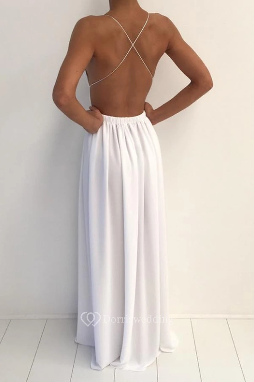 A-Line Chiffon V-neck Sleeveless Open Back Straps Dress view 2