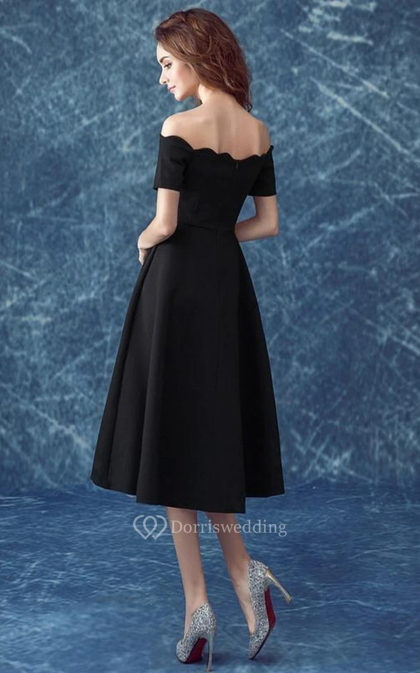 Casual Off the Shoulder Short Sleeves Tea-Length Cocktail Dress view 2