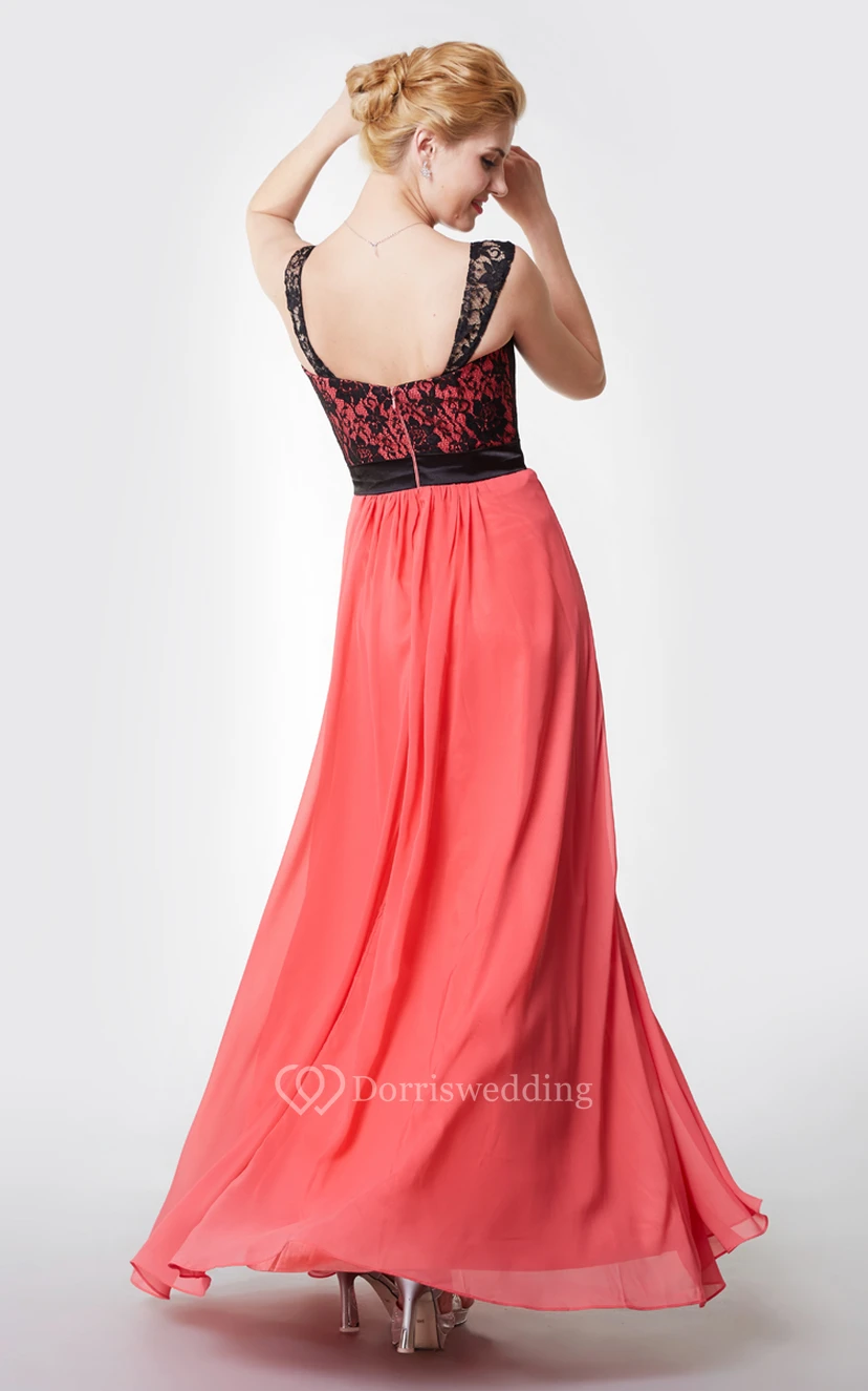 Sleeveless A-line Long Chiffon Dress With Lace Bodice view 5