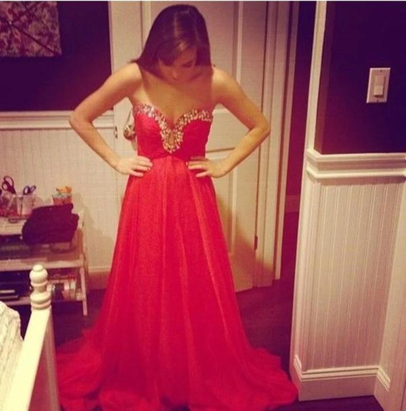 Sexy Red Sweetheart Prom Dress Chiffon Long A-line Evening Party Gowns view 2