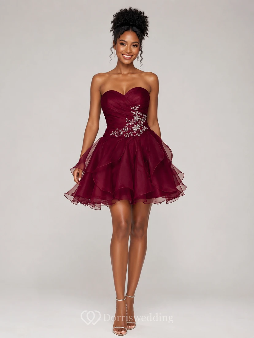 Sweetheart Short Dress With Beadings and Ruffles view 6
