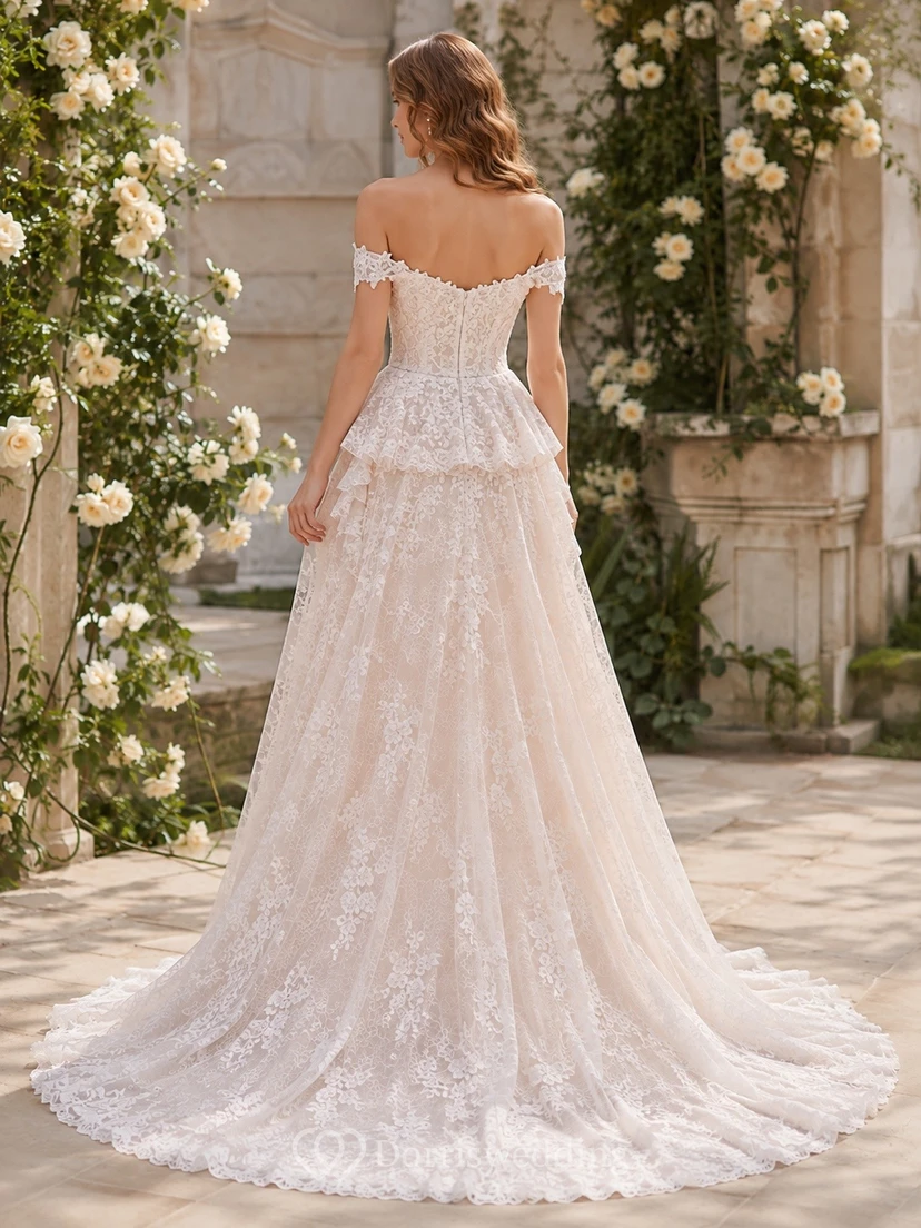 Mermaid Square Romantic Neck Bridal Refined Wedding Dress Lace view 2