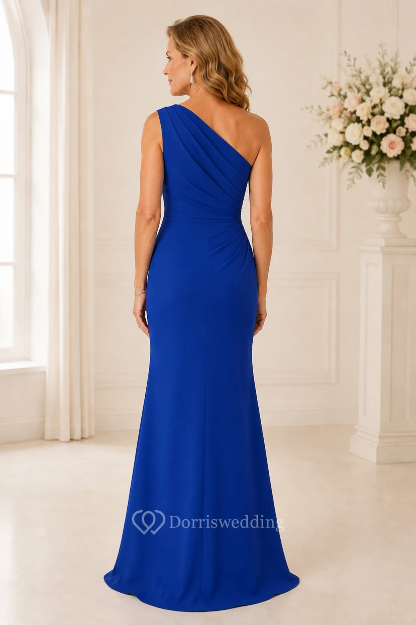 Königsblaues Meerjungfrauen-Kleid aus Jersey mit One-Shoulder-Schulter view 2