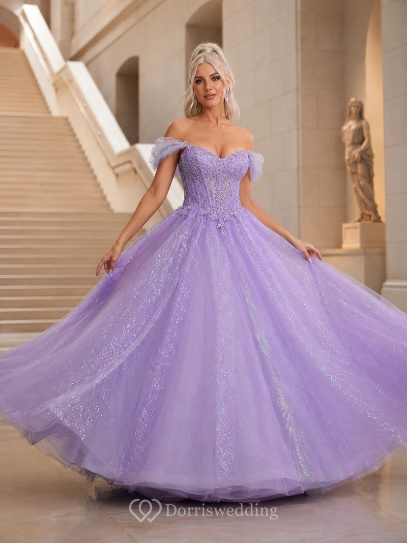Vestido de gala de princesa para quinceañera con escote corazón y tul brillante, estilo princesa, del Museo Lavender Hall