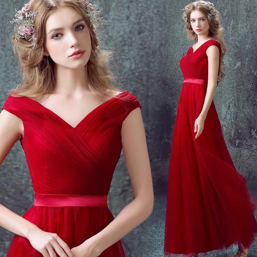 Newest Red Off-the-shoulder A-line Prom Dress Lace-up Floor-length view 3